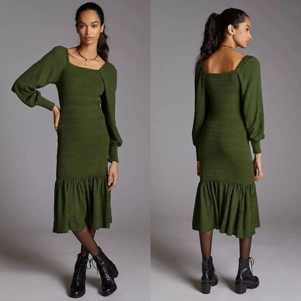 anthropologie smocked ruffle midi dress Sleeveless Smocked-Waist Ruffled Midi Dress